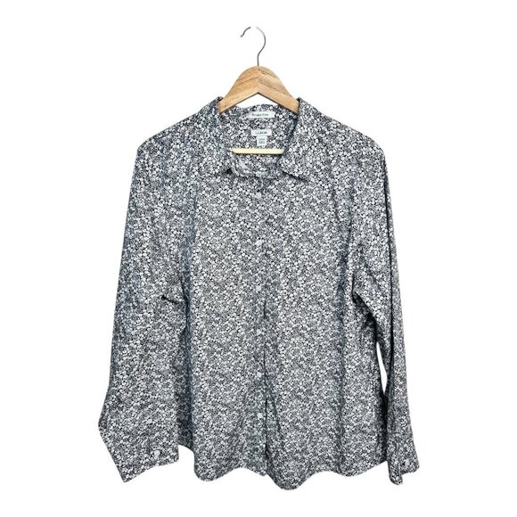 L.L. Bean Wrinkle-Free Pinpoint Oxford Womens 2X Plus Shirt Floral Print - Picture 1 of 6